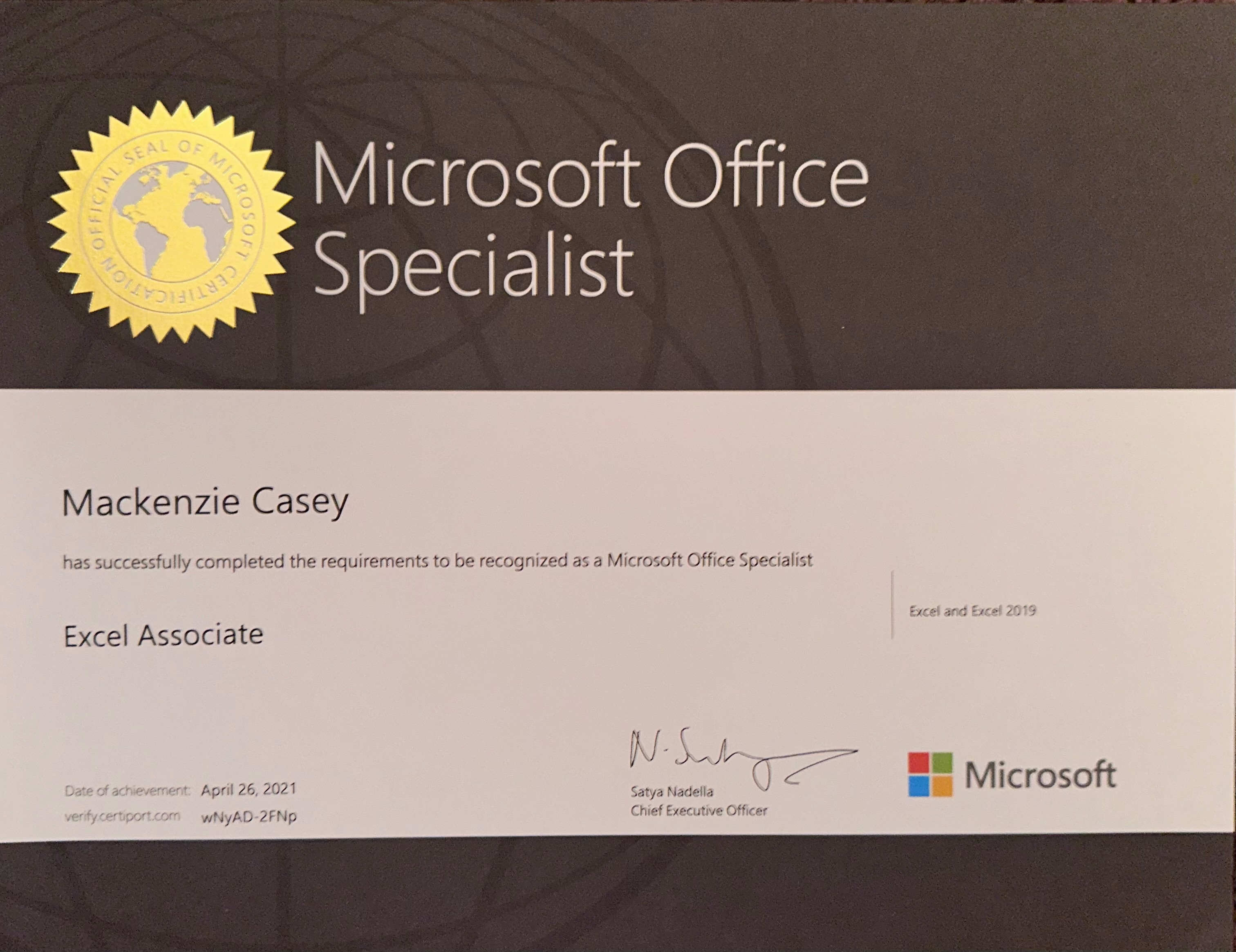 Microsoft Excel Certification